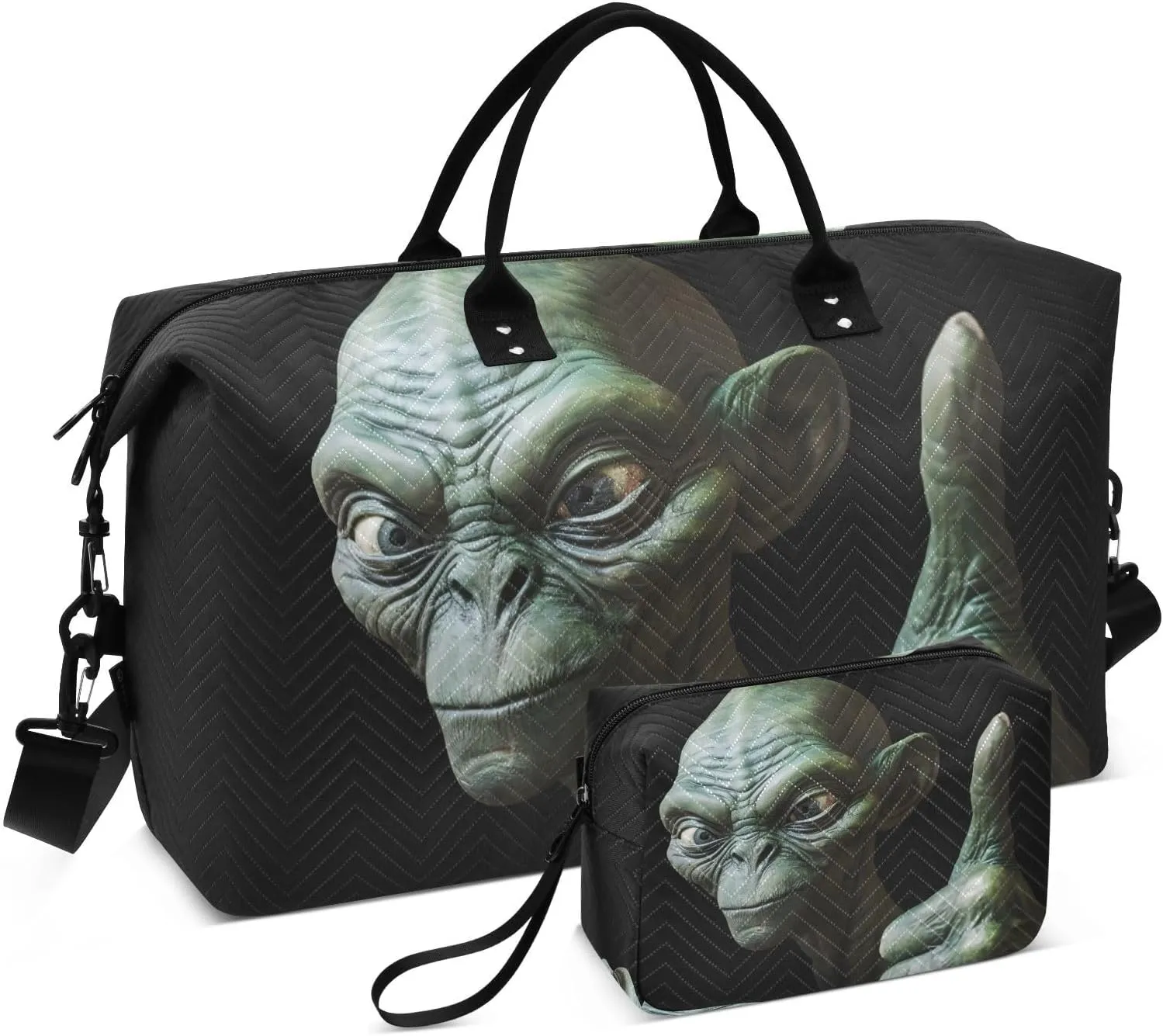 Large Travel Duffel Bag, Alien Good Sign Sport Tote Gym Bag, Shoulder Weekender Overnight Bag for Women Men, Carry On Luggage with Toiletry Bag