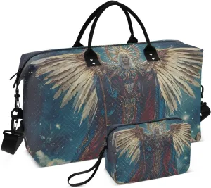 Large Travel Duffel Bag, Archangel Wings Gold Sport Tote Gym Bags, Shoulder Weekender Overnight Bags for Women Men, Carry On Luggage with Toiletry Bag