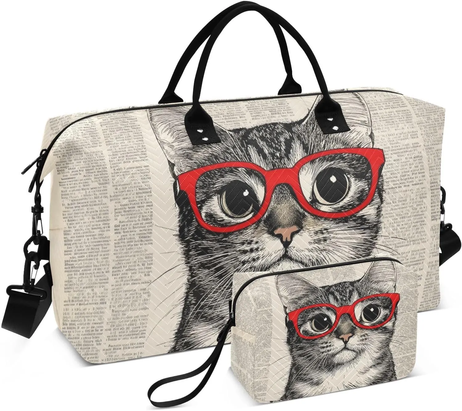 Large Travel Duffel Bag, Cat Glasses Red Paper Sport Tote Gym Bags, Shoulder Weekender Overnight Bags for Women Men, Carry On Luggage with Toiletry Bag