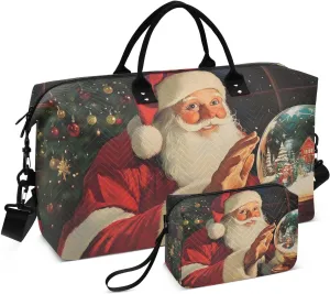 Large Travel Duffel Bag, Christmas Santa Crystal Ball Sport Tote Gym Bag, Shoulder Weekender Overnight Bag for Women Men, Carry On Luggage with Toiletry Bag