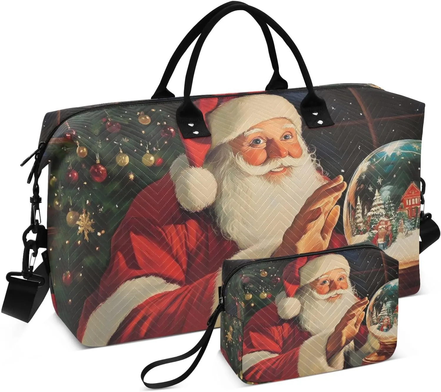 Large Travel Duffel Bag, Christmas Santa Crystal Ball Sport Tote Gym Bag, Shoulder Weekender Overnight Bag for Women Men, Carry On Luggage with Toiletry Bag