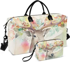Large Travel Duffel Bag, Colorful Garland Elk Sport Tote Gym Bag, Shoulder Weekender Overnight Bag for Women Men, Carry On Luggage with Toiletry Bag