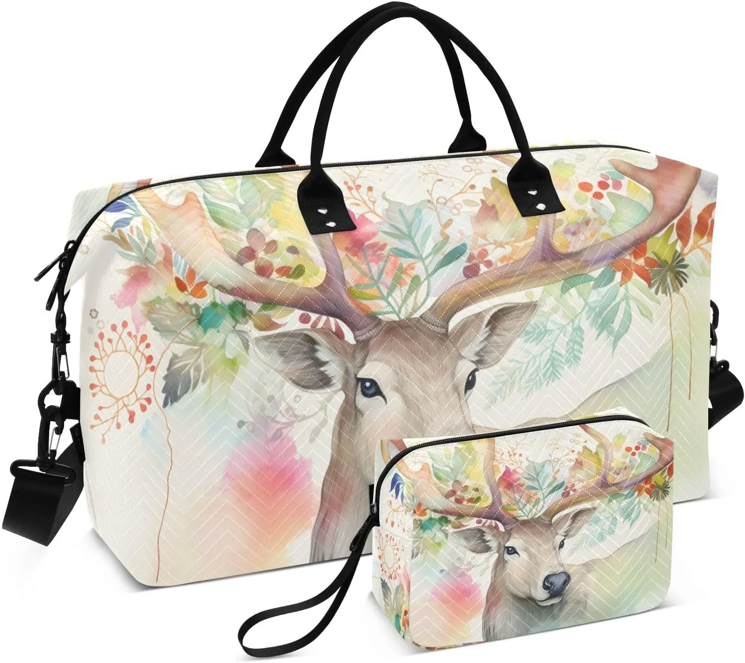 Large Travel Duffel Bag, Colorful Garland Elk Sport Tote Gym Bag, Shoulder Weekender Overnight Bag for Women Men, Carry On Luggage with Toiletry Bag