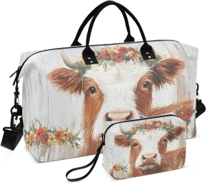 Large Travel Duffel Bag, Cow Garland Board Retro Sport Tote Gym Bags, Shoulder Weekender Overnight Bags for Women Men, Carry On Luggage with Toiletry Bag
