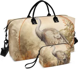 Large Travel Duffel Bag, Crane Circle Sports Tote Gym Bag, Shoulder Weekender Overnight Bag for Women Men, Carry On Luggage with Toiletry Bags