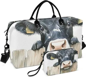 Large Travel Duffel Bag, Curious Cow Peeking Fence Sport Tote Gym Bag, Shoulder Weekender Overnight Bag for Women Men, Carry On Luggage with Toiletry Bag