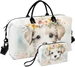 Large Travel Duffel Bag, Cute Puppy Garland Sport Tote Gym Bag, Shoulder Weekender Overnight Bag for Women Men, Carry On Luggage with Toiletry Bag