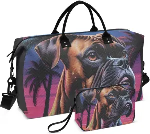 Large Travel Duffel Bag, Dog Boxer Sports Tote Gym Bag, Shoulder Weekender Overnight Bag for Women Men, Carry On Luggage with Toiletry Bags