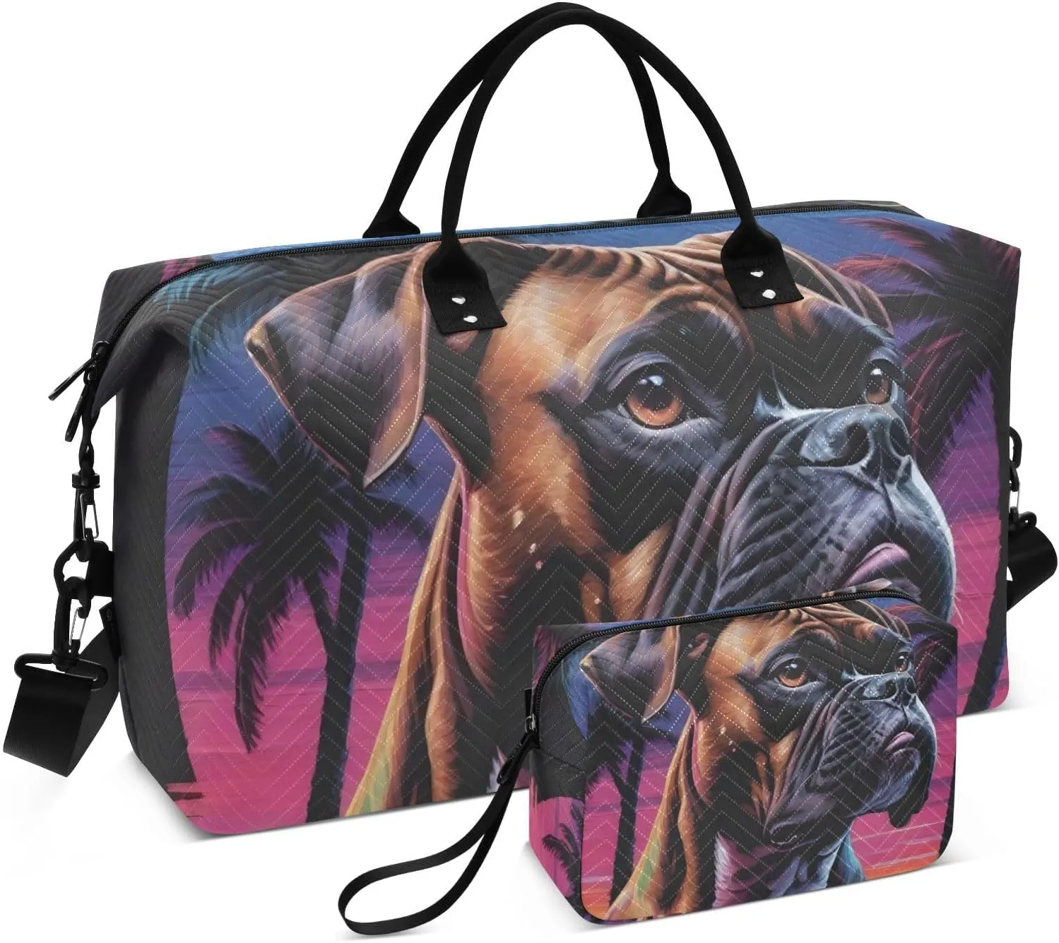 Large Travel Duffel Bag, Dog Boxer Sports Tote Gym Bag, Shoulder Weekender Overnight Bag for Women Men, Carry On Luggage with Toiletry Bags
