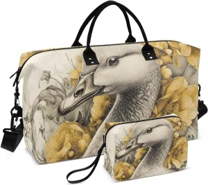 Large Travel Duffel Bag Duck Flower Sports Tote Gym Bags, Shoulder Weekender Overnight Bags for Women Men, Carry On Luggage with Toiletry Bag