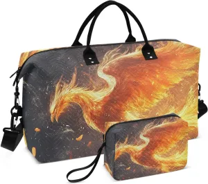 Large Travel Duffel Bag, Fantasy Phoenix Fire Sport Tote Gym Bags, Shoulder Weekender Overnight Bags for Women Men, Carry On Luggage with Toiletry Bag