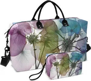 Large Travel Duffel Bag, Floral Purple Blue, 20.5 x 7.9 x 13.8 inches, Polyester, Web Handle, Duffel Bag, Luggage