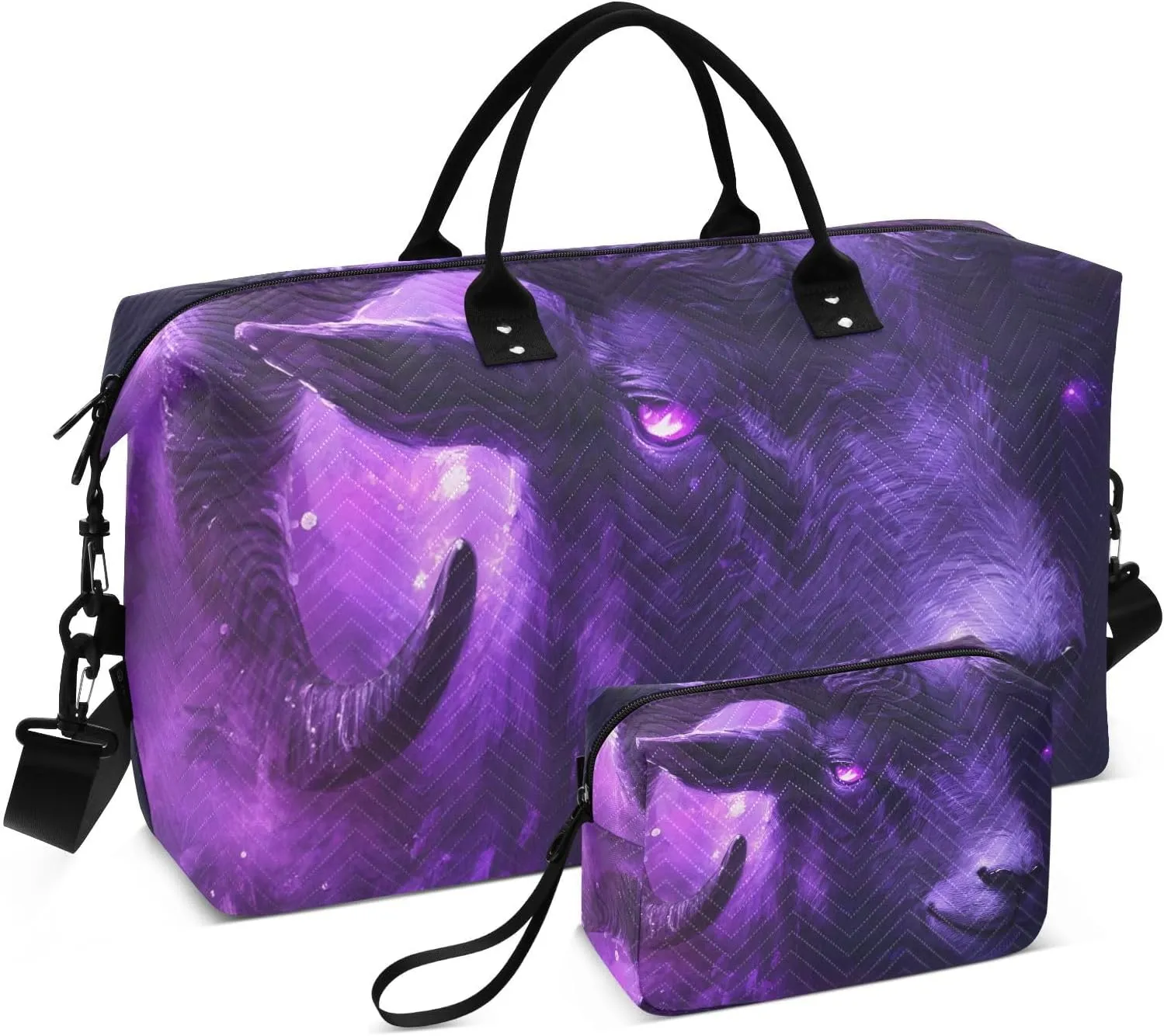 Large Travel Duffel Bag, Purple Horn Galaxy Sport Tote Gym Bag, Shoulder Weekender Overnight Bag for Women Men, Carry On Luggage with Toiletry Bag