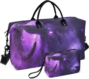 Large Travel Duffel Bag, Purple Horn Galaxy Sport Tote Gym Bag, Shoulder Weekender Overnight Bag for Women Men, Carry On Luggage with Toiletry Bag
