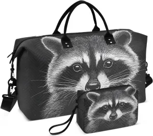 Large Travel Duffel Bag, Raccoon Portrait Closeup Sport Tote Gym Bag, Shoulder Weekender Overnight Bag for Women Men, Carry On Luggage with Toiletry Bag