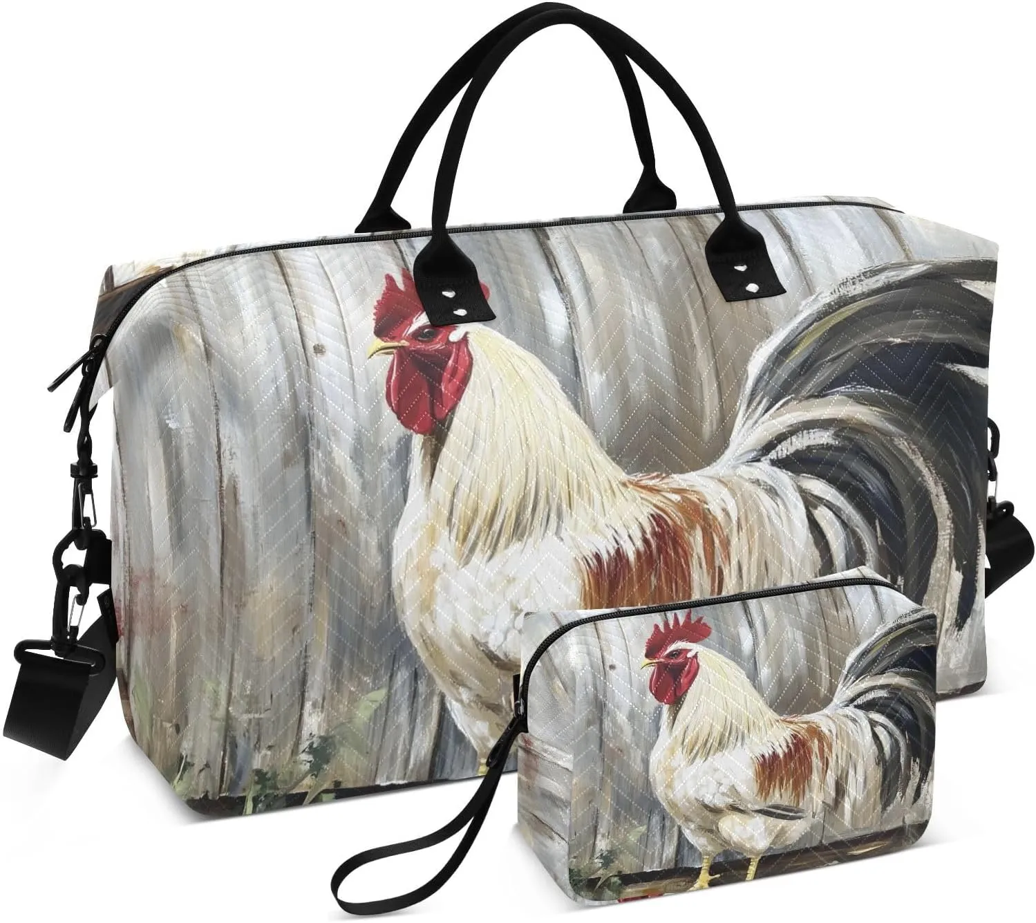 Large Travel Duffel Bag, Retro Rooster Barn Sport Tote Gym Bags, Shoulder Weekender Overnight Bags for Women Men, Carry On Luggage with Toiletry Bag