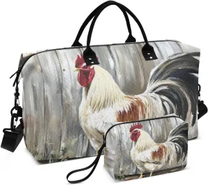 Large Travel Duffel Bag, Retro Rooster Barn Sport Tote Gym Bags, Shoulder Weekender Overnight Bags for Women Men, Carry On Luggage with Toiletry Bag