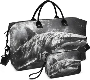 Large Travel Duffel Bag, Scary Shark Attack Sports Tote Gym Bag, Shoulder Weekender Overnight Bag for Women Men, Carry On Luggage with Toiletry Bags