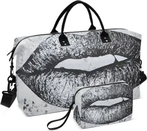Large Travel Duffel Bag, Silver Lip Abstract Sport Tote Gym Bag, Shoulder Weekender Overnight Bag for Women Men, Carry On Luggage with Toiletry Bag