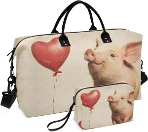 Large Travel Duffel Bag, Valentines Day Pig Cute Sport Tote Gym Bags, Shoulder Weekender Overnight Bags for Women Men, Carry On Luggage with Toiletry Bag