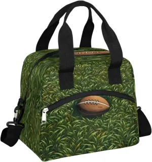 Lawn Rugby Football Insulated Lunch Bag for Women, Reusable Lunch Box with Adjustable Shoulder Strap Leakproof Adults Lunch Tote Bags for Work Travel Picnic Camping