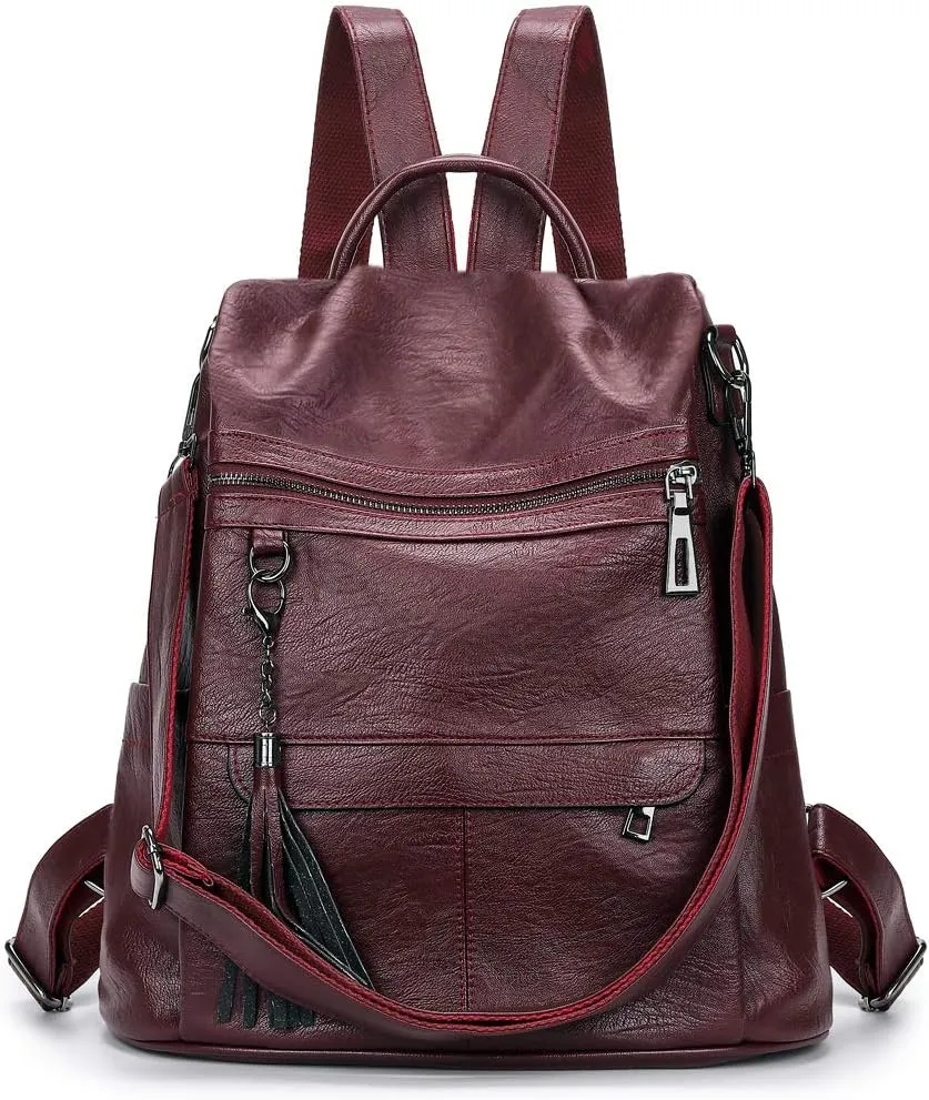 Leather Backpack Purse for Women Fashion PU Designer Large Shoulder Bag Designer Tassel Rucksack Ladies Tote Handbag