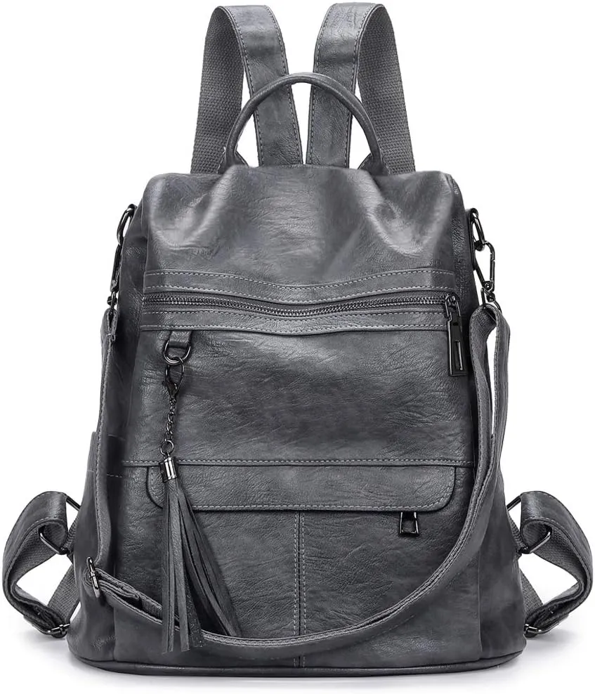 Leather Backpack Purse for Women Fashion PU Designer Large Shoulder Bag Designer Tassel Rucksack Ladies Tote Handbag