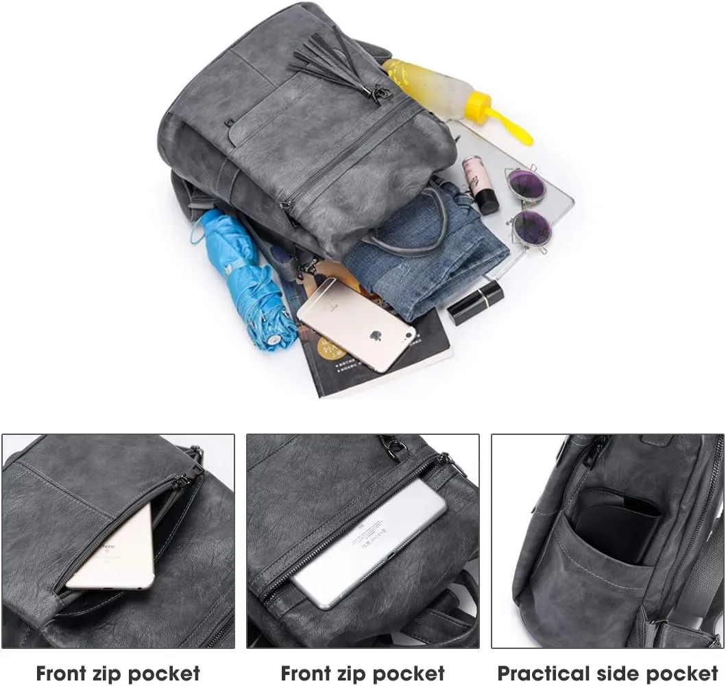 Leather Backpack Purse for Women Fashion PU Designer Large Shoulder Bag Designer Tassel Rucksack Ladies Tote Handbag
