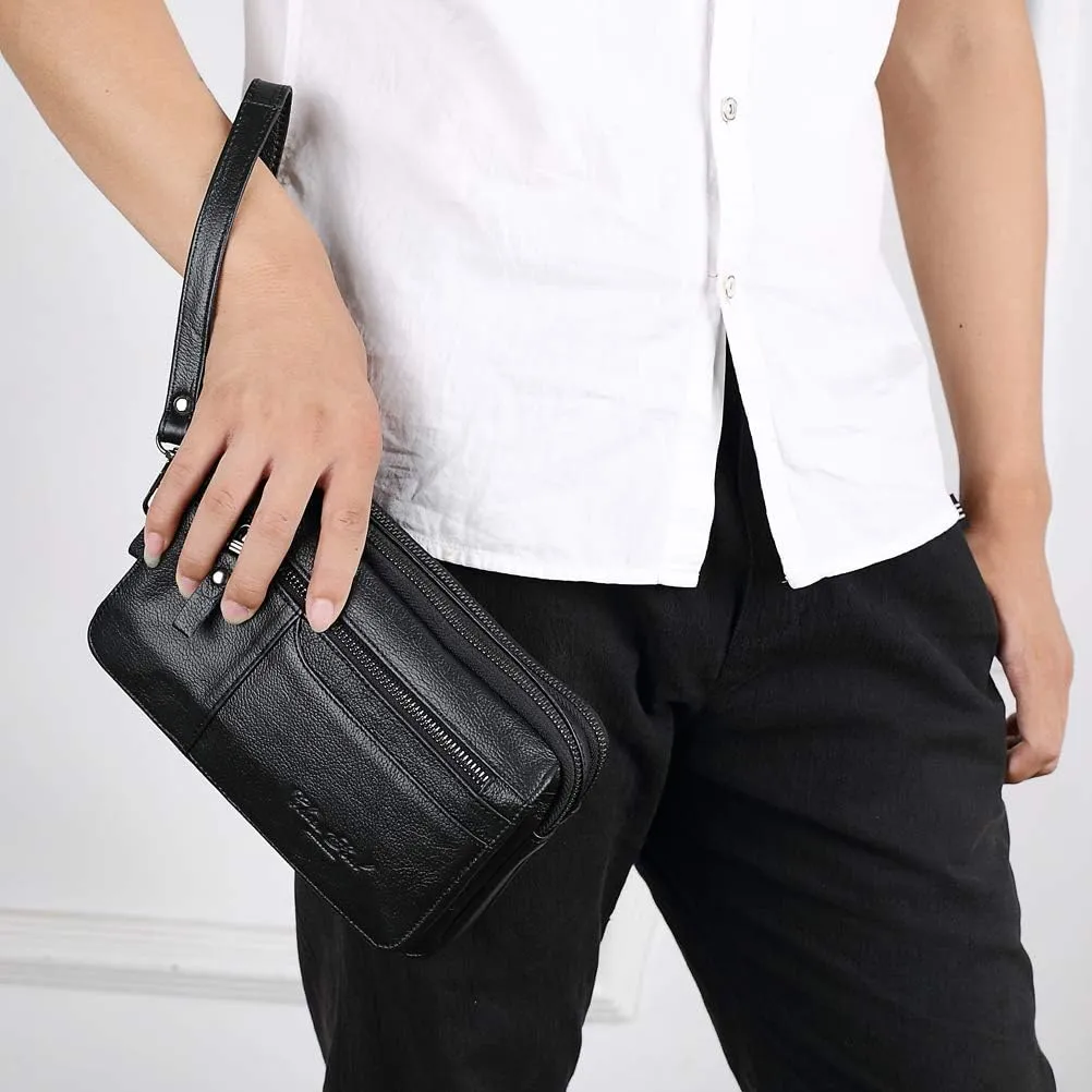 Leather Clutch Purse Wallet for Men Handbags Business Organizer Phone Holder Wrist Bag