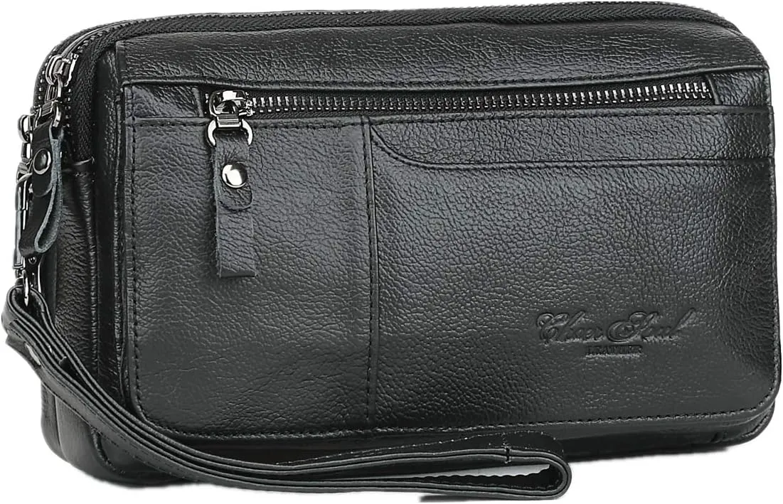Leather Clutch Purse Wallet for Men Handbags Business Organizer Phone Holder Wrist Bag