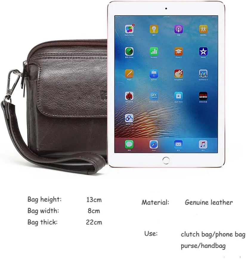 Leather Clutch Purse Wallet for Men Handbags Business Organizer Phone Holder Wrist Bag