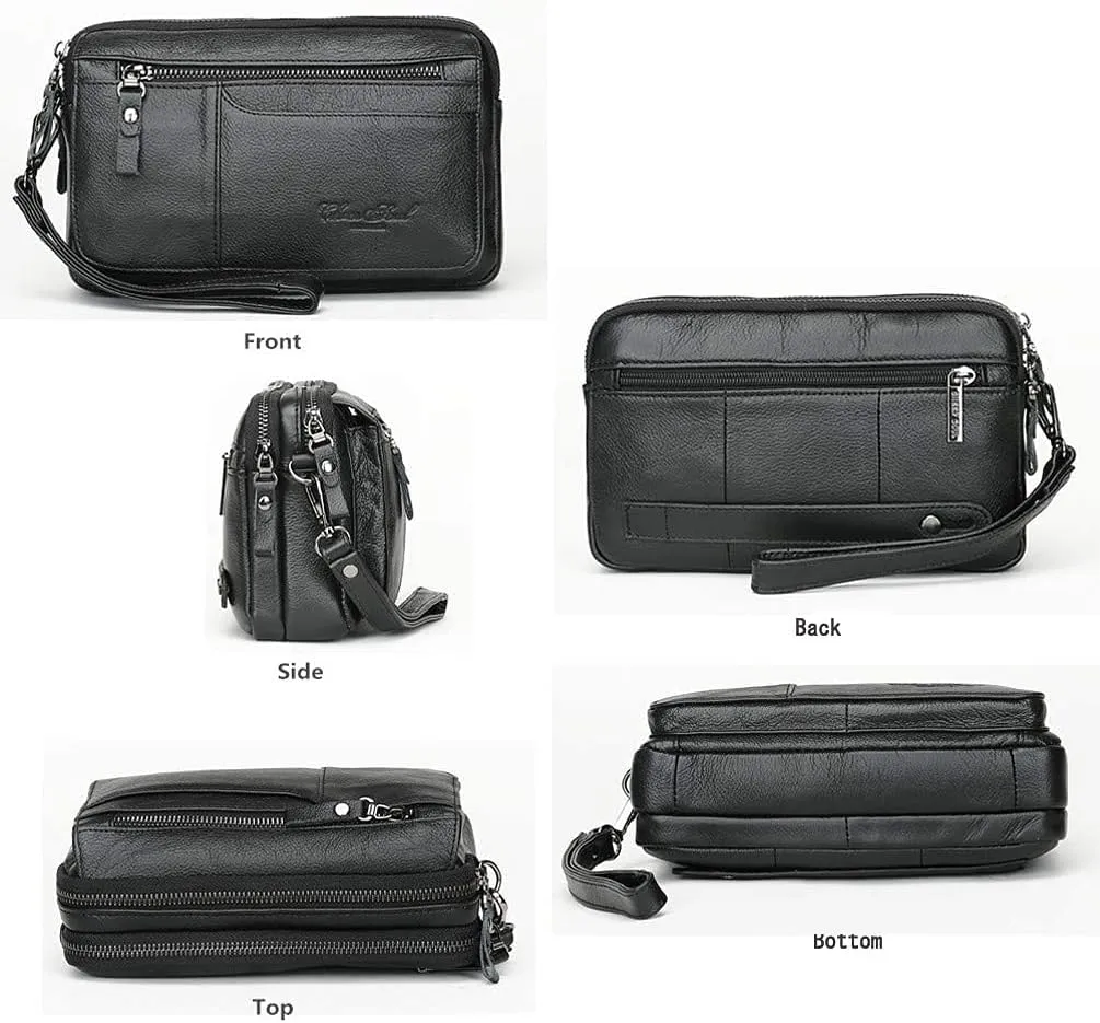 Leather Clutch Purse Wallet for Men Handbags Business Organizer Phone Holder Wrist Bag