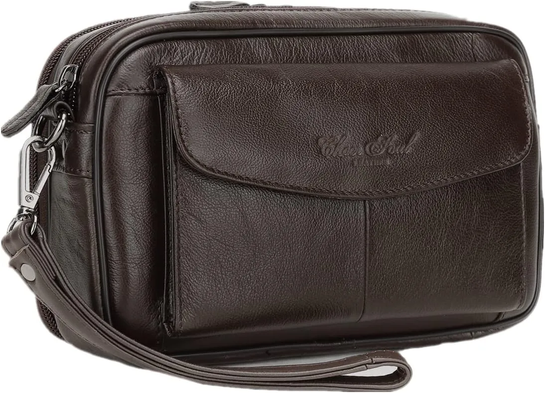 Leather Clutch Purse Wallet for Men Handbags Business Organizer Phone Holder Wrist Bag
