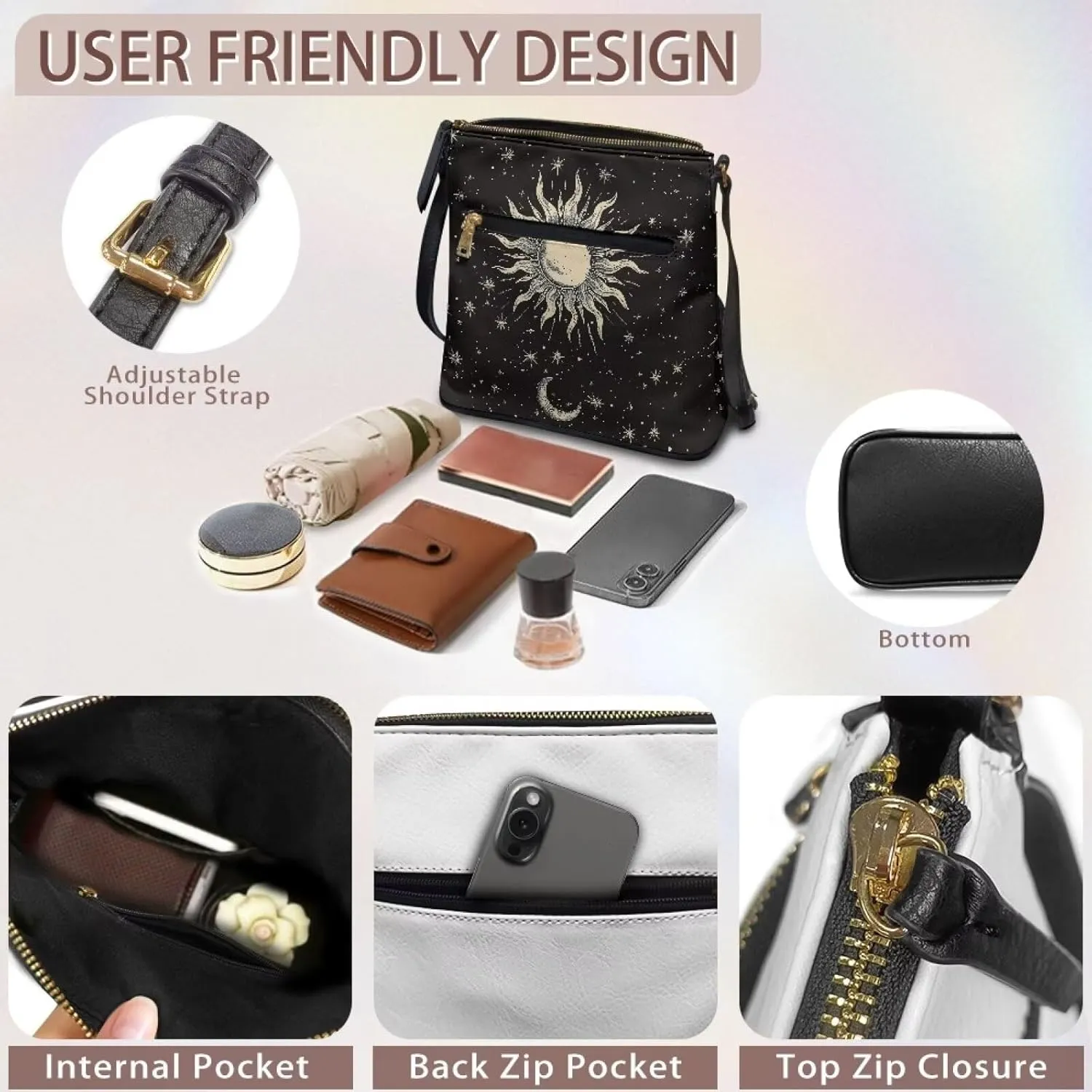 Leather Purses for Women, Leather Hobo Bags for Women Travel Sling Purse Triple Zippered Pockets Shoulder Bag