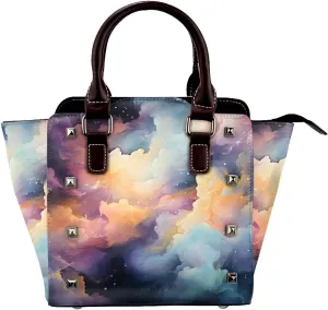 Leather Shoulder Bag for Women, Space Cloud Studded Purse Galaxy Nebula Crossbody Handbags Punk Hobo Bag with Adjustable Strap