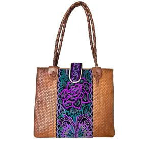 Leather Tote Bag Vintage Design | Chiapas Embroidery | Leather Tooled Handbag | Mexican Purse Large Tote Western Boho Shoulder