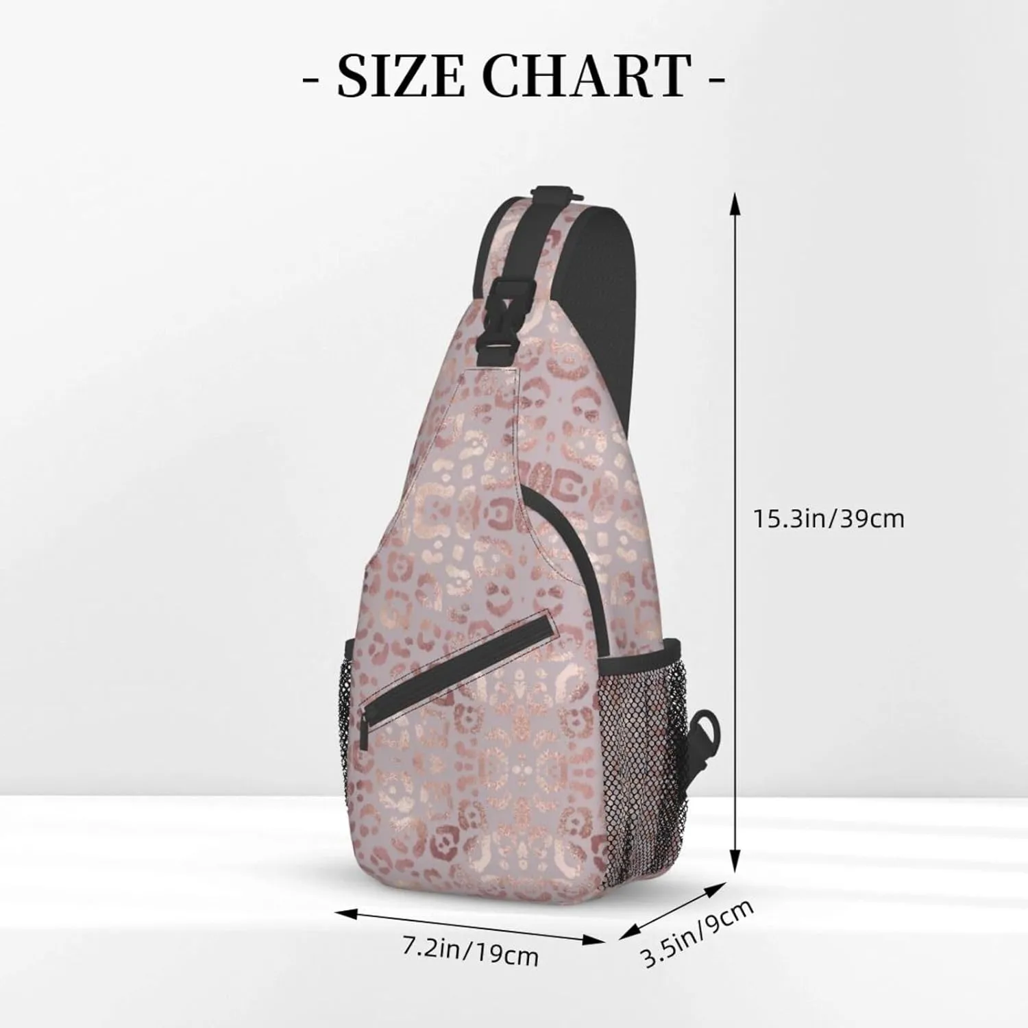 Leopard Print Sling Bag for Women - Elegant Rose Gold Texture Foil Effect Crossbody Bag - Casual Chest Shoulder Backpack Travel Daypack