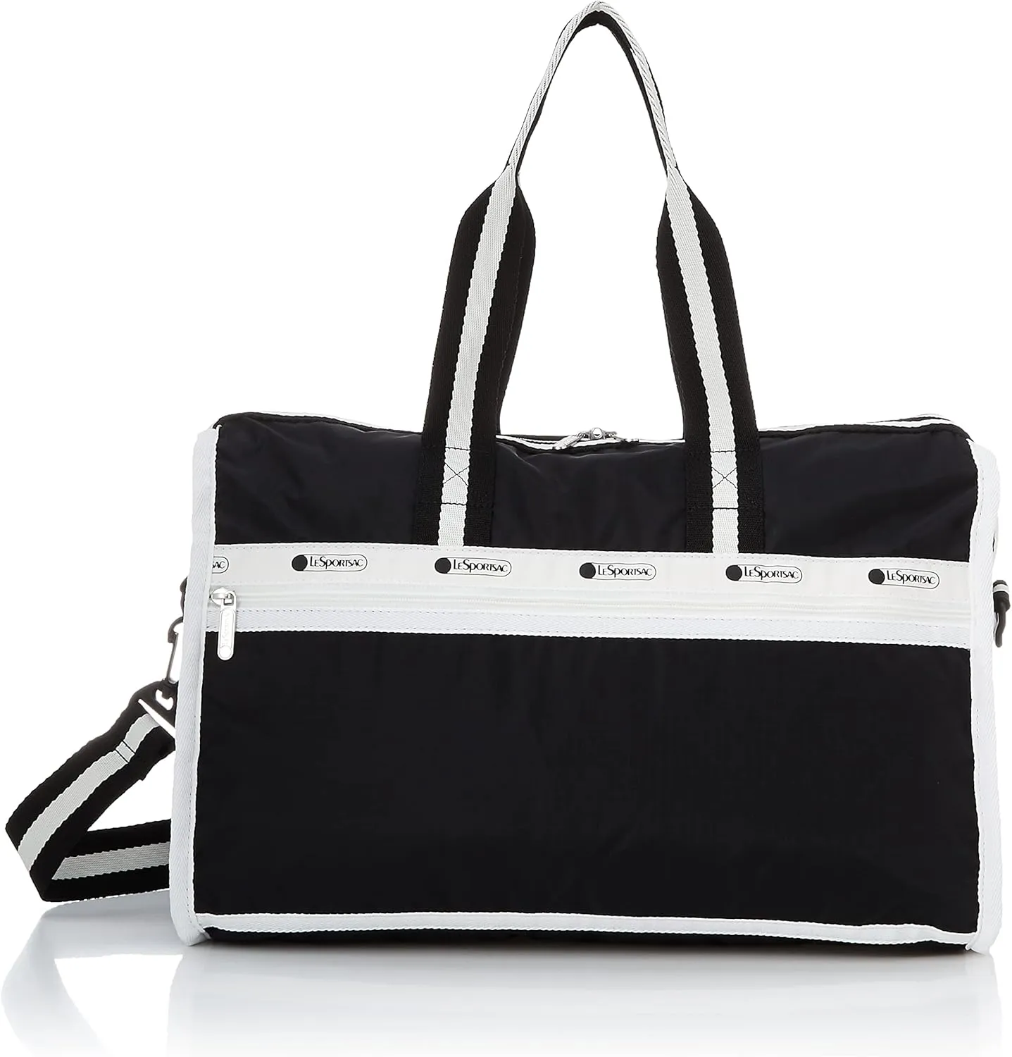 LeSportsac Spectator Black Deluxe Medium Weekender Crossbody Bag, Style 4318/Color E849, Modern Sleek Black & Crisp White Unite in Fashion Trending 2 Tone Spectator Style Sophisticated Travel Bag