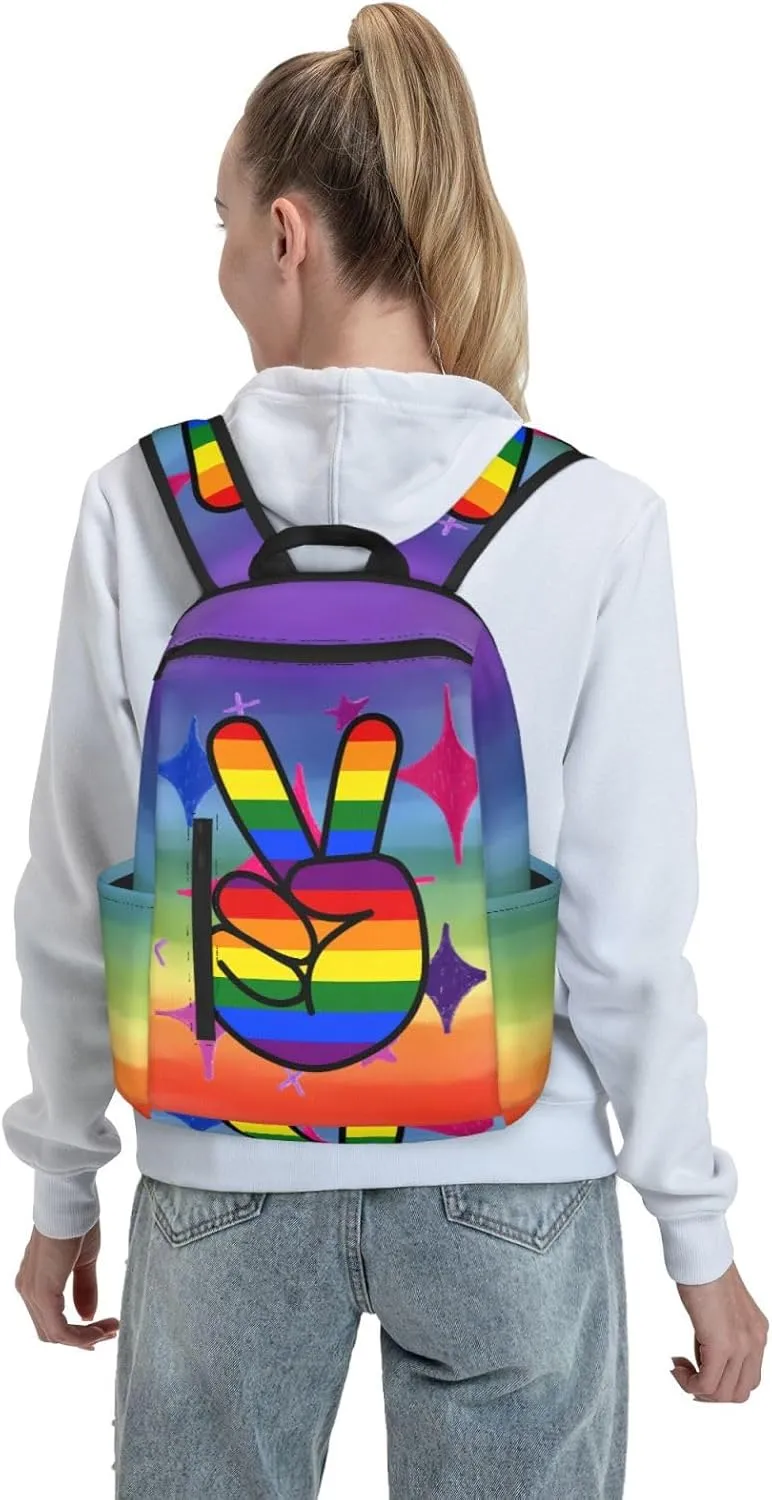 LGBT Gay Pride Rainbow Two Fingers Travel Laptop Backpack Casual Backpacks Double Shoulder Daypack Notebook Rucksack Work Bags Sports Bag for Gym Hiking Camping Beach