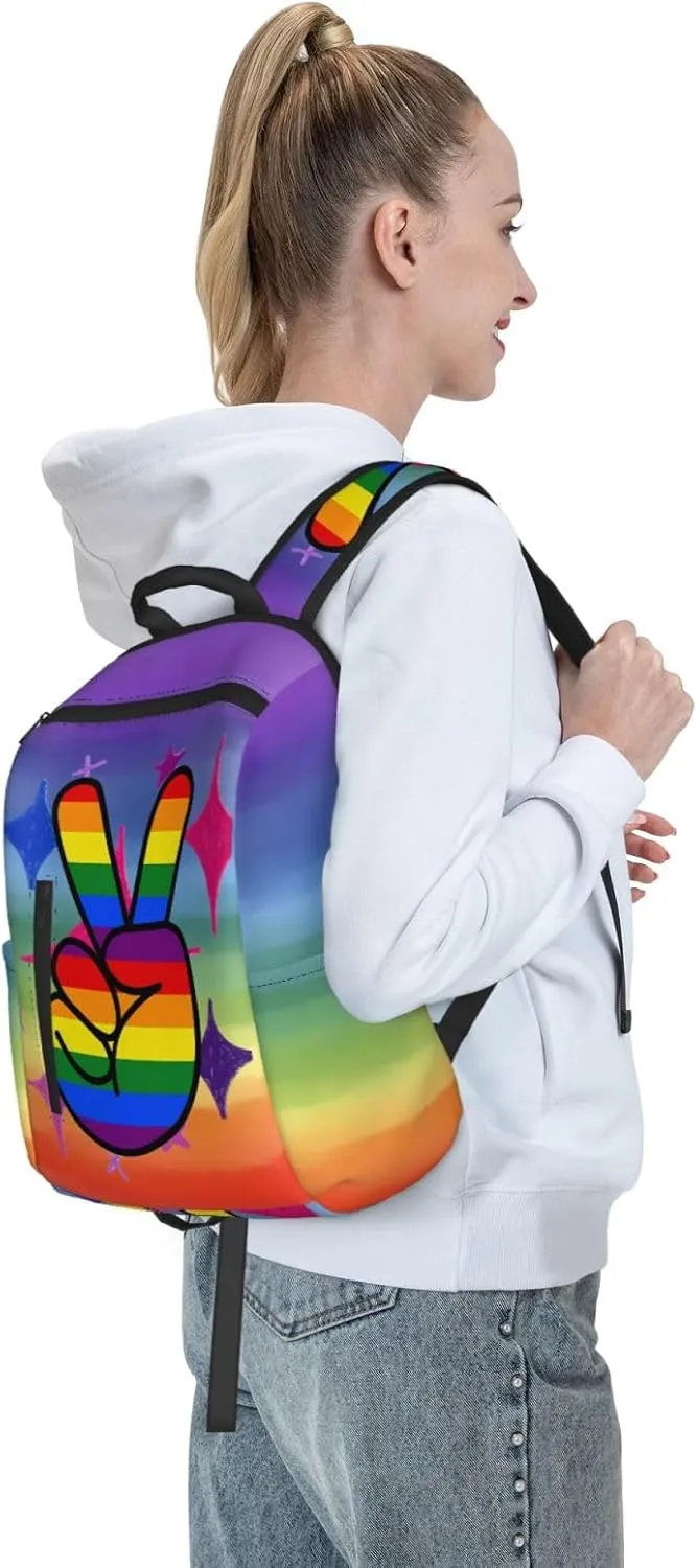 LGBT Gay Pride Rainbow Two Fingers Travel Laptop Backpack Casual Backpacks Double Shoulder Daypack Notebook Rucksack Work Bags Sports Bag for Gym Hiking Camping Beach