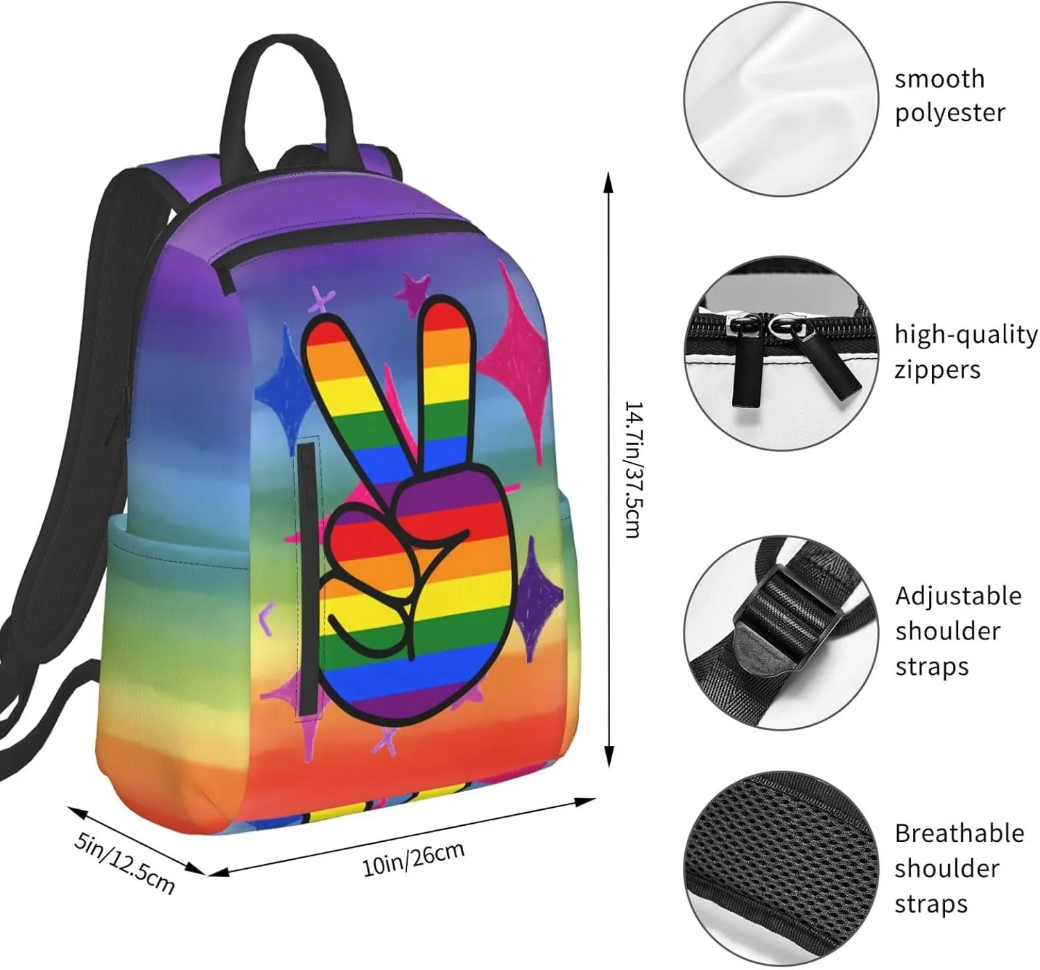 LGBT Gay Pride Rainbow Two Fingers Travel Laptop Backpack Casual Backpacks Double Shoulder Daypack Notebook Rucksack Work Bags Sports Bag for Gym Hiking Camping Beach