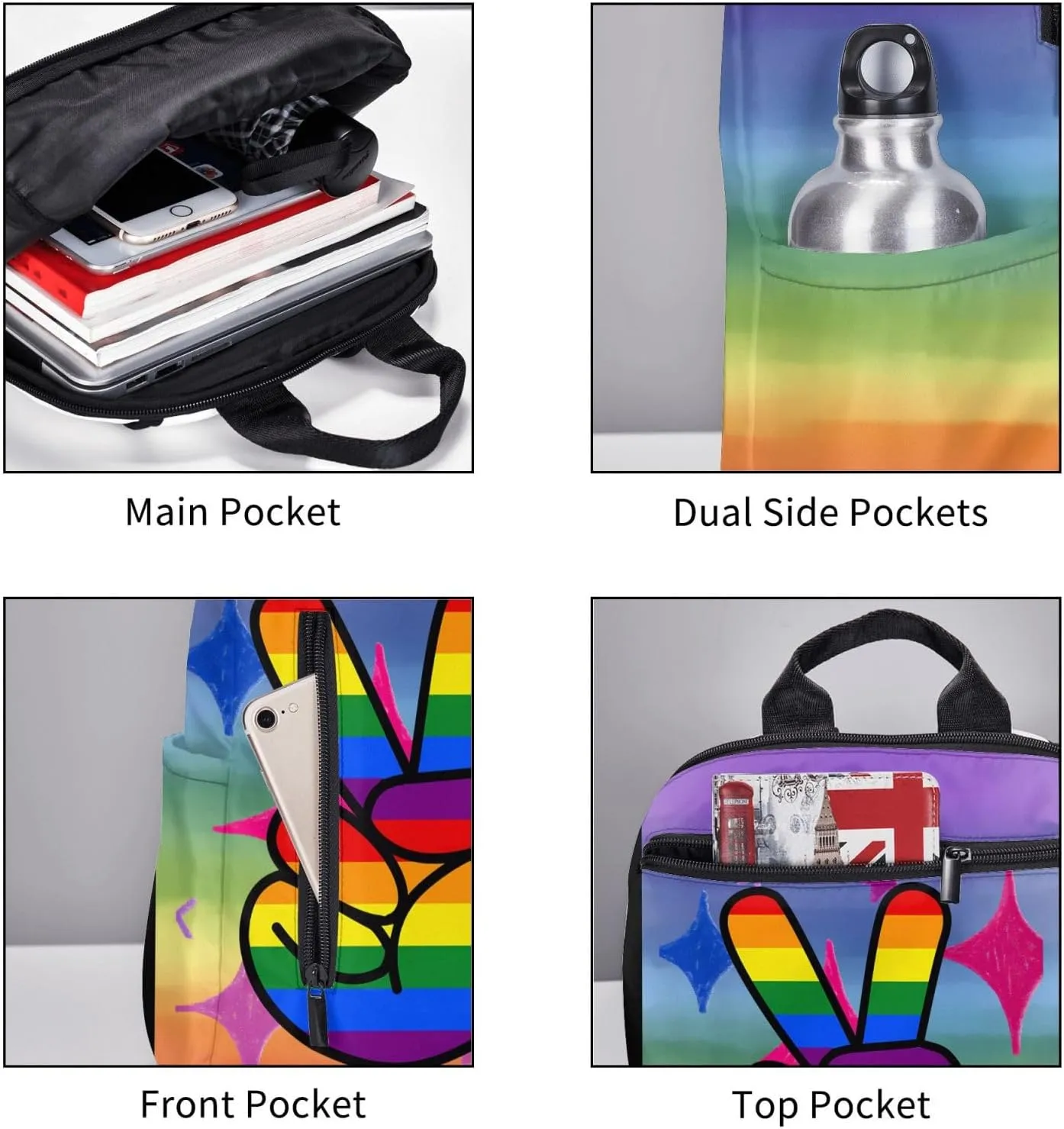 LGBT Gay Pride Rainbow Two Fingers Travel Laptop Backpack Casual Backpacks Double Shoulder Daypack Notebook Rucksack Work Bags Sports Bag for Gym Hiking Camping Beach