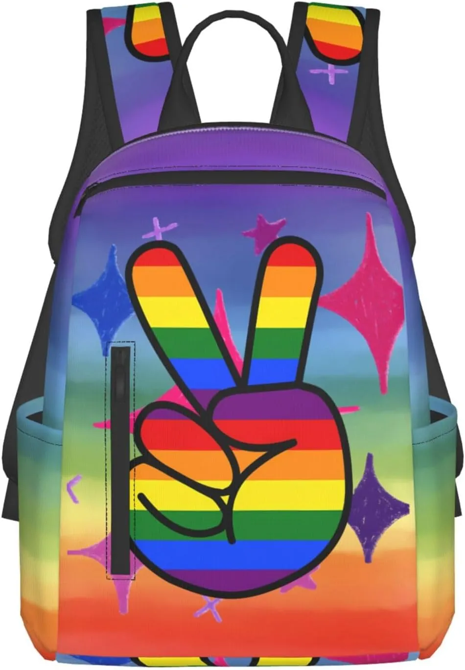 LGBT Gay Pride Rainbow Two Fingers Travel Laptop Backpack Casual Backpacks Double Shoulder Daypack Notebook Rucksack Work Bags Sports Bag for Gym Hiking Camping Beach