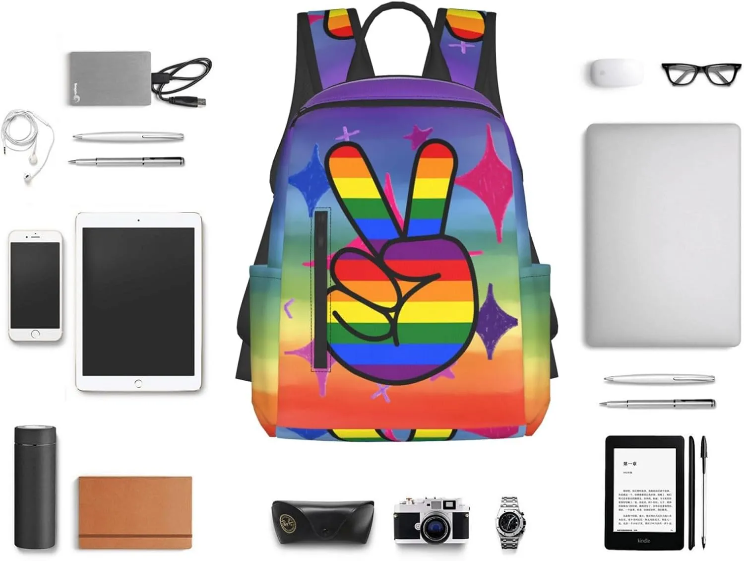 LGBT Gay Pride Rainbow Two Fingers Travel Laptop Backpack Casual Backpacks Double Shoulder Daypack Notebook Rucksack Work Bags Sports Bag for Gym Hiking Camping Beach