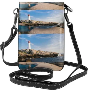 Lighthouse Print Small Crossbody Bags for Women Leather Cell Phone Purses Mini Leather Shoulder Handbag Adjustable Strap