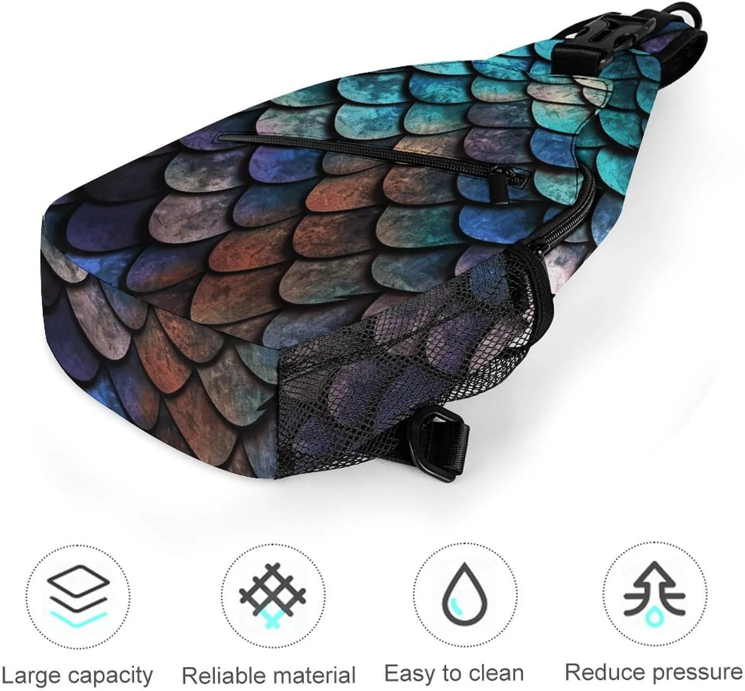 Lightweight Chest Bag Crossbody Bag 3D Magical Dragon Scales Pattern Sling Backpack for Women Men Sports Travel