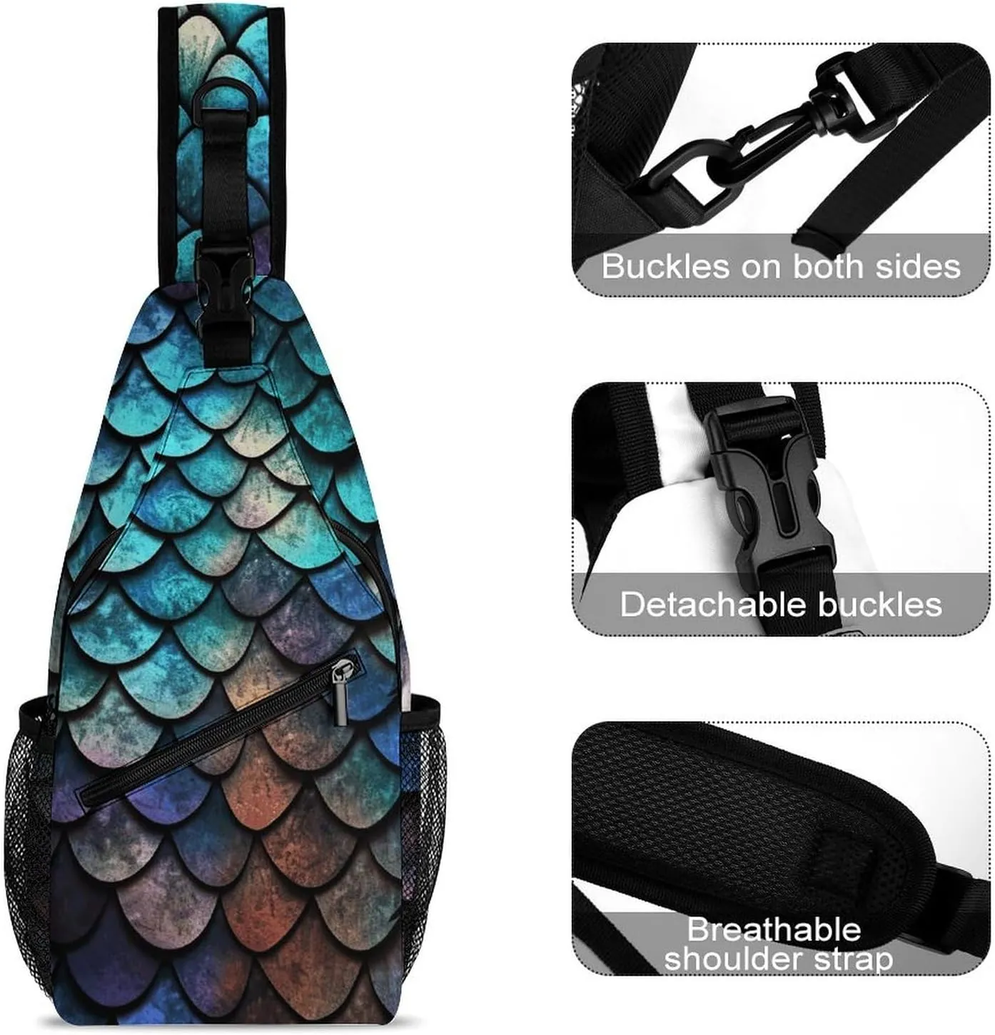 Lightweight Chest Bag Crossbody Bag 3D Magical Dragon Scales Pattern Sling Backpack for Women Men Sports Travel