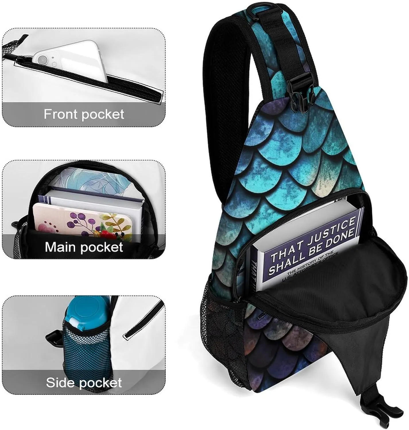 Lightweight Chest Bag Crossbody Bag 3D Magical Dragon Scales Pattern Sling Backpack for Women Men Sports Travel