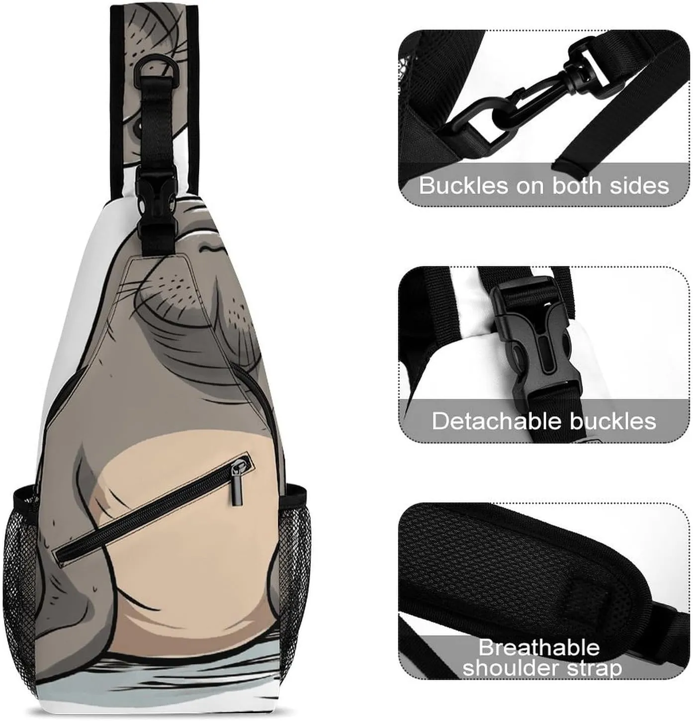 Lightweight Chest Bag Crossbody Bag Cute Walrus Sling Backpack for Women Men Sports Travel