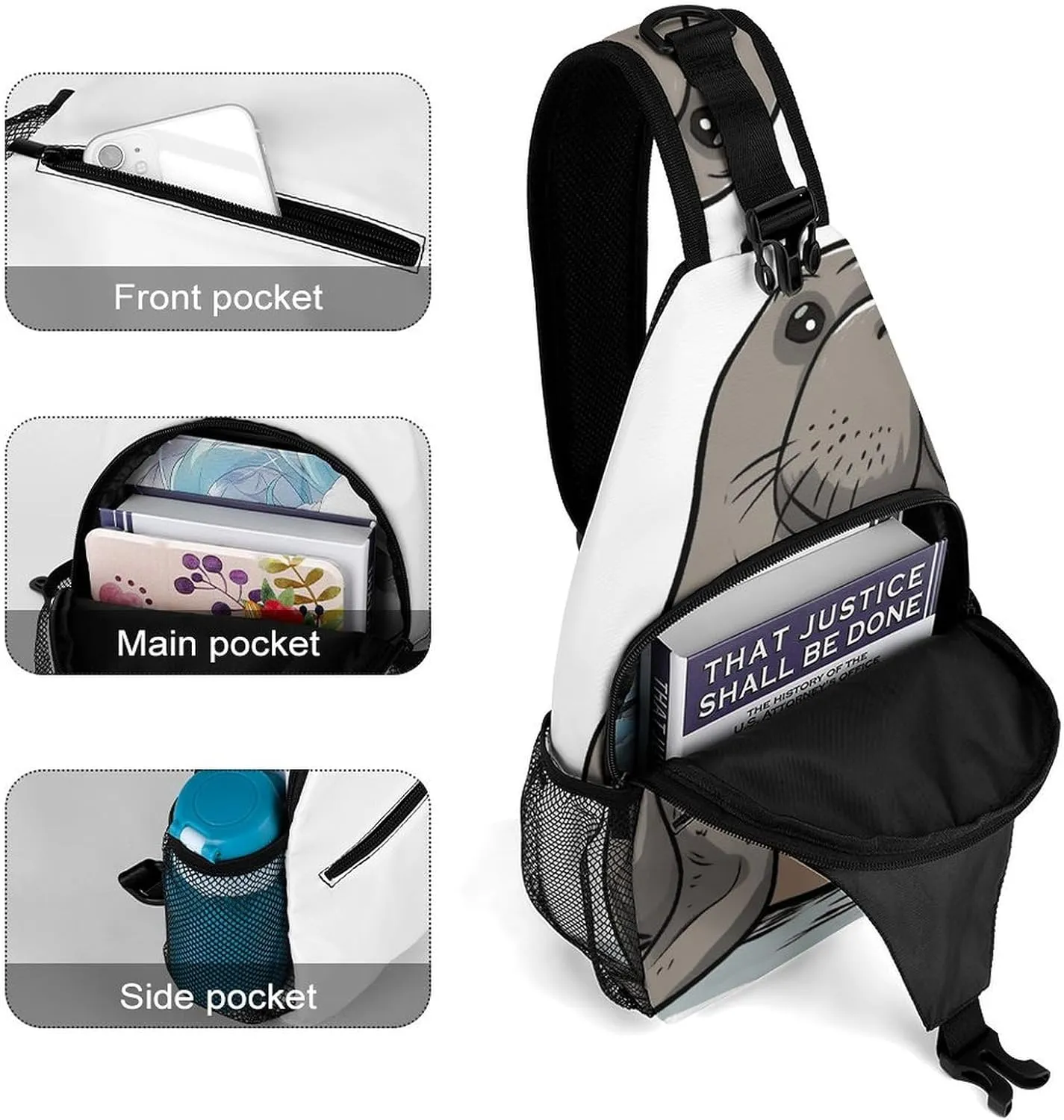Lightweight Chest Bag Crossbody Bag Cute Walrus Sling Backpack for Women Men Sports Travel